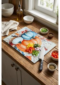 Resim Makri Home Dekoratif Kabak Desenli Cam Kesme Tahtası 25 Cm 35 Cm Turuncu 