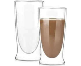 Resim Çift Cidarlı Uzun Cam Kokteyl - Meşrubat - Latte Bardağı 350 Ml x 4 Adet 2323 