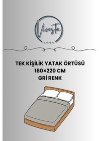 Resim %100 Pamuk Saçaklı Tek Kişilik Yatak Örtüsü 160x220 Şık Ve Modern Tasarım Gri 