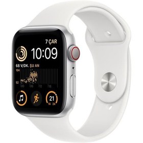 Resim Apple Watch SE 2 GPS 44mm Gümüş Rengi Alüminyum Kasa ve Spor Kordon Akıllı Saat 