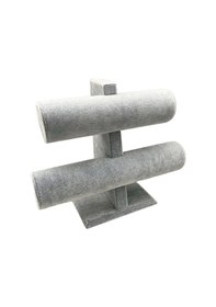 Resim Yerli Üretim Süet Kaplama Gri Renk 26/18 Cm Iki Kademeli Saat Bileklik Sergileme Standı Çok Renkli 
