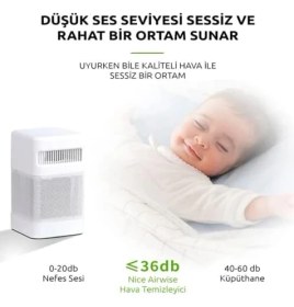 Resim Ecovibe Nice Airwise Oda Hava Temizleyicisi, HEPA13 Filtrasyon, 24W, Beyaz 