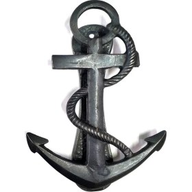 Resim Antika Tarz Dekoratif Pirinç Halatlı, Çapa, Denizci, Gemici Kapı Tokmağı, Taktak - 170X60MM, Oksit 