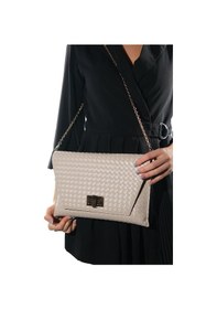 Resim Maorı Bej Örgü Kadın Clutch Çanta 
