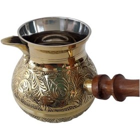 Resim Pirinç Döküm Cezve 5'' Jumbo Boy Ahşap Saplı 