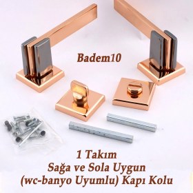 Resim Badem10 Fulya Lüx Bakır Füme Kare Rozetli Wc-Banyo Uyumlu Kapı Kolu Sağa ve Sola Uygun Kapı Kolları 1 Takım 