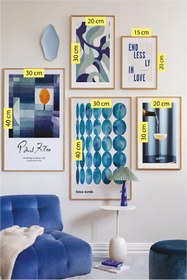 Resim 5 Parça End Less Ly In Love Blue Tarzında (AHŞAP ÇERÇEVE GÖRÜNÜMLÜ) Tablo Seti 