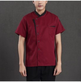 Resim Sones Eklenmiş Şef Yemek Pişirme İş Giysileri Catering Restoran Kahve Dükkanı Garson Üniformaları Şarap Kırmızısı 