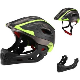 Resim Mufunye Çocuklar İçin Tam Yüzlü Çıkartılabilir Kask - Titanyum Siyah Sarı - 13 Havuzlu, Nem Emici Ve Yıkama Eliptik - Maksimum Koruma 