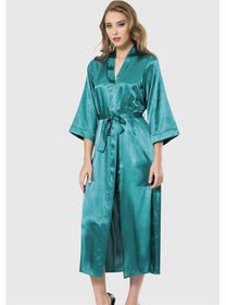 Resim Aria's Closet Arias Closet Zümrüt Uzun Saten Sabahlık Zümrüt 