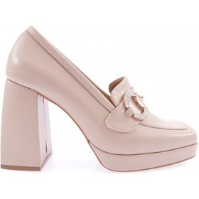 Resim Dgn 0951-23y Kadin Küt Burun Tokali Platform Tokali Ayakkabi 0951-2216-R11034 Bej Cilt 