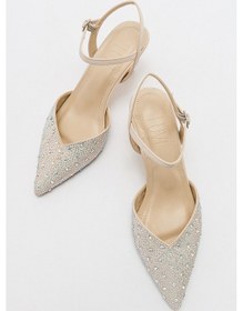Resim Luvishoes Vilka Ekru Saten Taşlı Kadın Sivri Burun İnce Topuklu Abiye Ayakkabı 