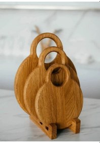 Resim Kayın 3 Lü Yuvarlak Kesme Tahtası Ahşap 