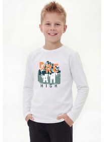 Resim Panios Kids Yuvarlak Yaka Uzun Kollu Baskı Detaylı Erkek Çocuk Sweatshirt Beyaz 