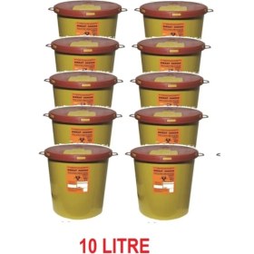 Resim 10 Adet Plastik Tıbbi Atık Kutusu, 10 Litre, Kilitli Kapak, Sarı Renk 