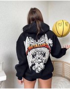 Resim Kadın Baskılı Kapüşonlu Sweat - Siyah 001 