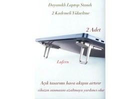 Resim Lufern Dayanıklı Laptop Standı 2 Kademeli Yükseltme Ayarlı 2 Adet Katlanır Boyun Sırt Ağrı 2 Adet 