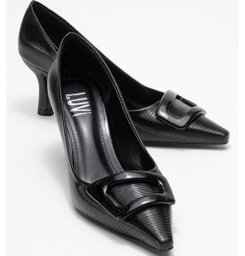 Resim Astra Siyah Çizgili Tokalı Kadın Topuklu Ayakkabı Siyah 