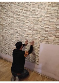 Resim Nw46 Taş Desen Kendinden Yapışkanlı Esnek Duvar Kağıdı Paneli (532573265) 