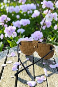 Resim CY Leather Solare Camel Hakiki Deri Gözlük Kılıfı El Yapımı Kroko Desen 