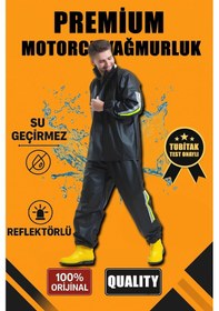 Resim Premium Motorcu Kurye Yağmurluk Takım Su Geçirmez Pvc Kumaş Reflektörlü Tübitak Onaylı - Siyah Çok Renkli 