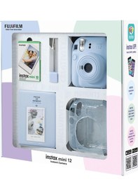 Resim Fujifilm Instax Mini 12 Fotoğraf Makinesi + 10'lu Film + Simli Pleksi Kılıf + Pvc Albüm + Kıskaçlı Standı Mavi 