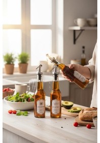 Resim Cam Yağlık - 3 Lü Pratik Kapaklı Yağlık - Sirkelik 350 Ml. Yağdanlık Kahverengi 