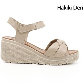 Resim GÖNDERİ(R) Kadın / Kız Vizon Bilekten Cırt Bantlı Dolgu Topuklu Hakiki Deri Sandalet 