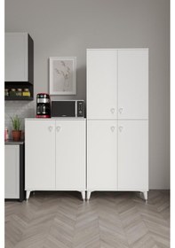 Resim Simple Sp6190 Çok Amaçlı Dolap 6 Kapaklı Mutfak Dolabı Balkon Dolabı Kiler Banyo Dolabı Ayakkabılık Beyaz Gümüş 
