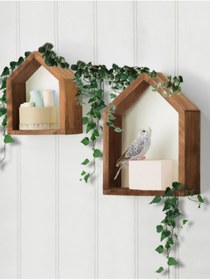 Resim BİGWOODWORKERS Ahşap Ev Şeklinde Duvar Rafı 
