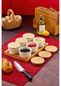 Resim Cooker Leo 6'lı 10 Cm Porselen Bambu Kapaklı Tepsili Kahvaltılık Seti Ckr3930 Beyaz 