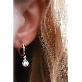 Resim Ose Shop Zirkon Taşlı Gümüş Rose Halka Küpe 1.5 cm Çap 