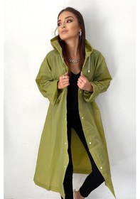 Resim Unisex Kadın Ve Erkek Yağmurluk %100 Eva Çıtçıtlı Kapüşonlu Haki 