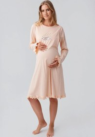 Resim Uzun Kollu Desenli Esnek Pamuklu Hamile Sabahlık Gecelik Takım 18400 - Mavi / XL 