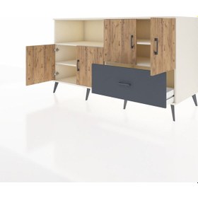 Resim Kronos Konsol 4 Raflı Tek Çekmeceli 4 Kapaklı 176x59x99 Aytaşı-ça Aytaşı-çam/antrasit 