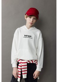 Resim DeFacto Erkek Çocuk Oversize Geniş Kalıp Kapüşonlu Nakışlı Sweatshirt D8498A825SPWT32 