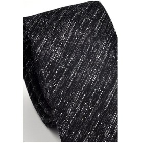 Resim Gaffy Füme Gri Kırcıl Desenli Siyah Dokuma Kumaş Mendilli Slim Fit Kravat // Sdk230918 Gri - Siyah 