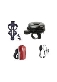 Resim BİSİKLET AYDINLATMA VE AKSESUAR SETİ ( 4 LÜ KOMBİN) Kırmızı - Siyah 