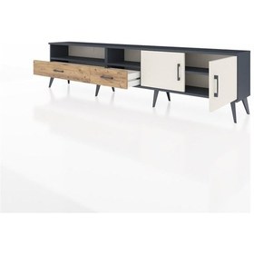 Resim Arges Tv Ünitesi 3 Raflı 2 Çekmeceli 2 Kapaklı 220x30x51 Antrasit-aytaşı/çam Aytası/atlas Çam - Antrasıt 