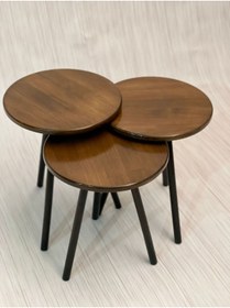 Resim Ada legno ahşap dizayn Semplice Noce Serisi 3'lü Yuvarlak Ahşap Zigon Sehpa 