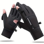 Resim Erkekler için Kışlık Termal Dokunmatik Eldiven, Rüzgar Geçirmez Fermuarlı Nefes Alabilir Mesh ve Ergonomik Tasarım - Kayak, Koşu, Balıkçılık, Golf, Bisiklet ve Açık Hava Sporları İçin 