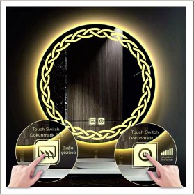 Resim Dnr-Mirror90 Cm Günışığı Ledli Tasarım Kumlamalı Dokunmatik Tuşlu Buğu Önleyicili Banyo Aynası Makyaj Aynası 