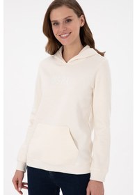Resim U.S. Polo Assn. Kadın Krem Kapüşonlu Basic Sweatshırt 50289536-VR071 