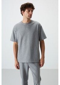 Resim Tommy Life Gri Melanj Pamuklu Kalın Yumuşak Dokulu Oversize Fit Basic Erkek Eşofman Takım - 85251 GRİ MELANJ 