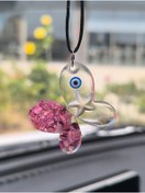 Resim Esey Dizayn Nazar Boncuğu Pembe Taşlı Kelebek Araba Dikiz Ayna Süsü - Epoksi 