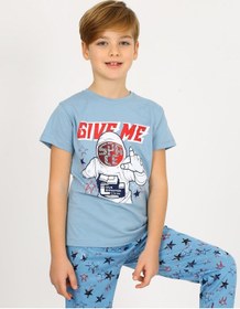 Resim Vitmo Erkek Çocuk Kısa Kollu Pamuklu Flight Pijama Takımı Mavi 