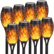 Resim 8 Adet Dış Mekan Işıkları, Güneş Enerjili Dış Mekan Yükseltme 8 Parça Seti, Titrek Alevli Güneş Meşale Işıklar, Bahçe Işıkları, Avlu Işıkları, Çim Işıkları, Yol Bahçe Veranda için Dekoratif Meşale Işıkları 