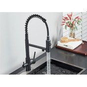 Resim Mutfak Eviye Bataryası Dual Flow Su Arıtma Çıkışlı Spiralli Fiskiyeli Siyah 