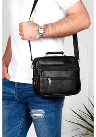 Resim Newish Polo Erkek Mekanizmalı Cüzdan Ve Hakiki Deri Çelik Kasalı Omuz Ve El Çantası - New137 - Siyah - Antrasit 