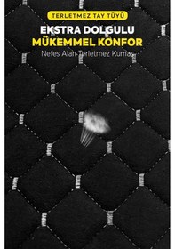 Resim Tay Tüyü Sırtlı Oto Koltuk Minder Seti - Oto Koltuk Kılıf Seti - Cepli & Terletmez - Siyah Beyaz 